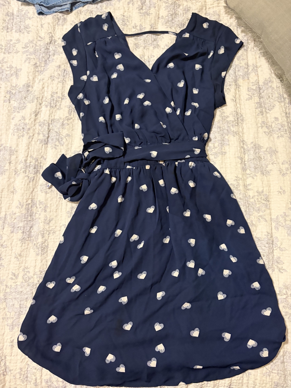 Navy Heart-Print Wrap Dress